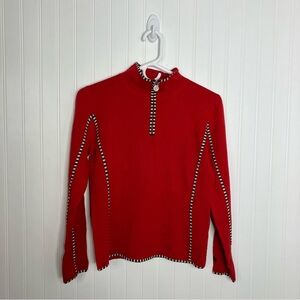 Neve Designs Sweater Small Pullover WOOL 1/4 Zip Winter Red Black White